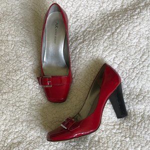 Anne Klein red patent leather heels, size 7-1/2